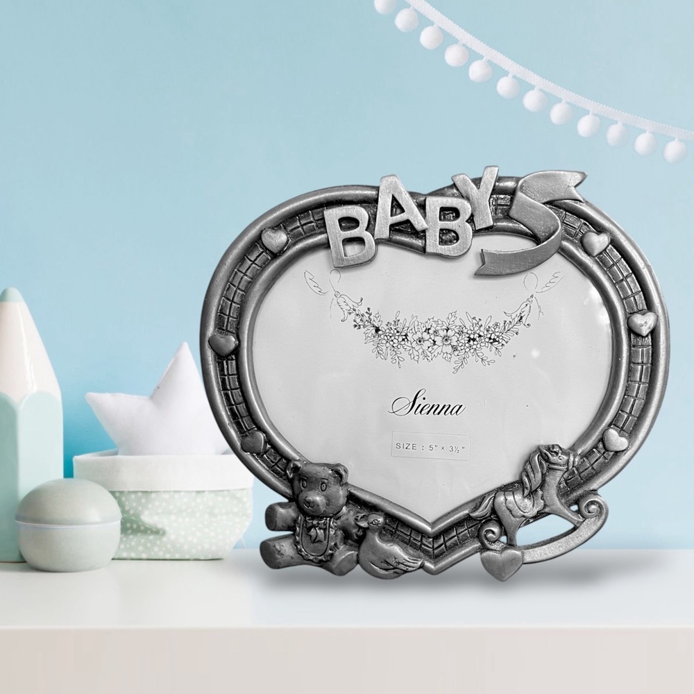 Vintage Sienna Polished Pewter BABY Picture Frame - Fit 3.5” X 5” Photo